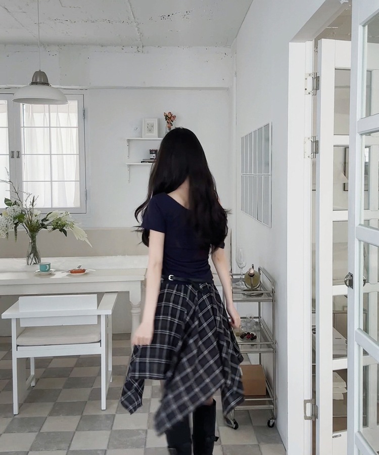 オフショルダードレープ半袖Tシャツ(6color) NAVY