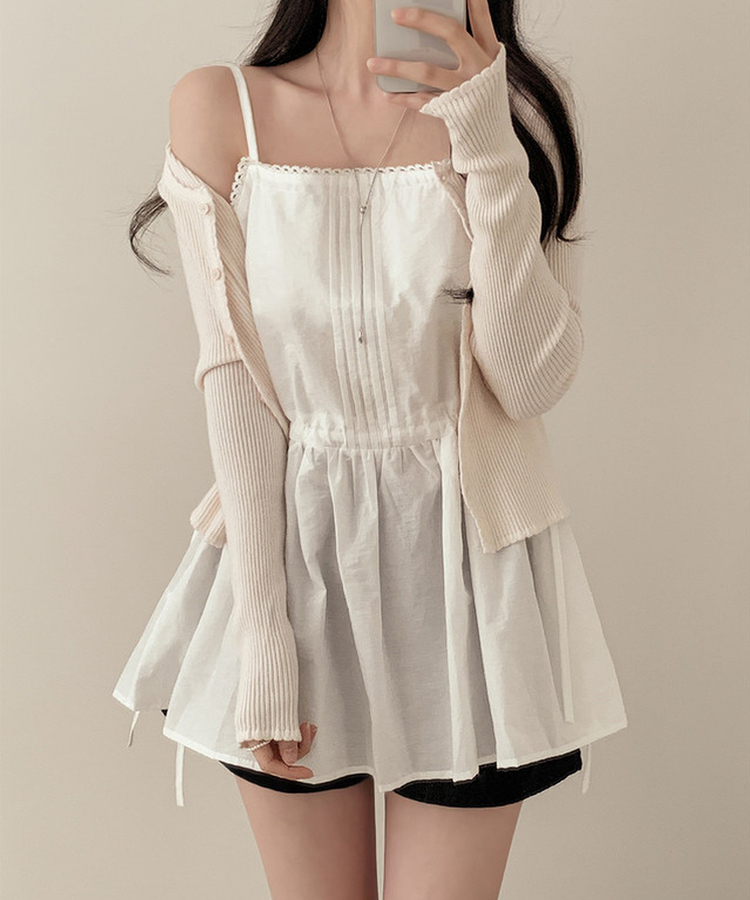 スクエアネックシアリングフレアミニワンピース IVORY