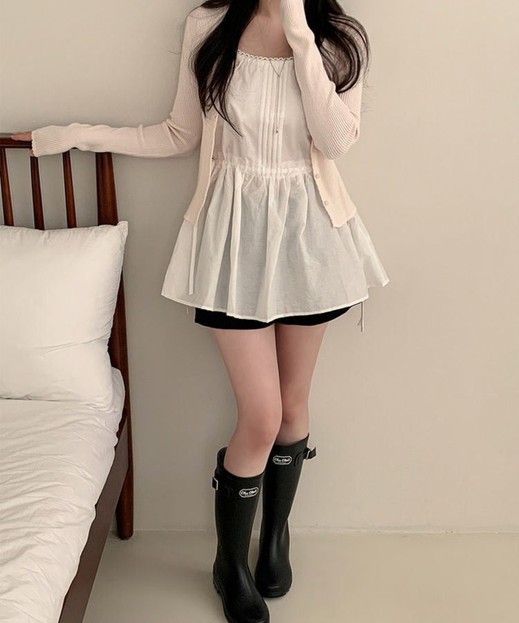 スクエアネックシアリングフレアミニワンピース IVORY