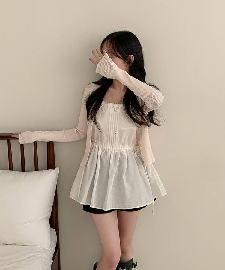 スクエアネックシアリングフレアミニワンピース IVORY