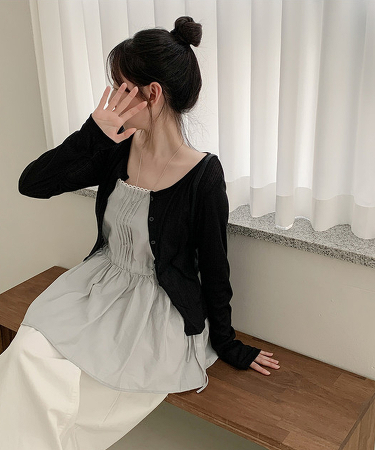 スクエアネックシアリングフレアミニワンピース SKY BLUE