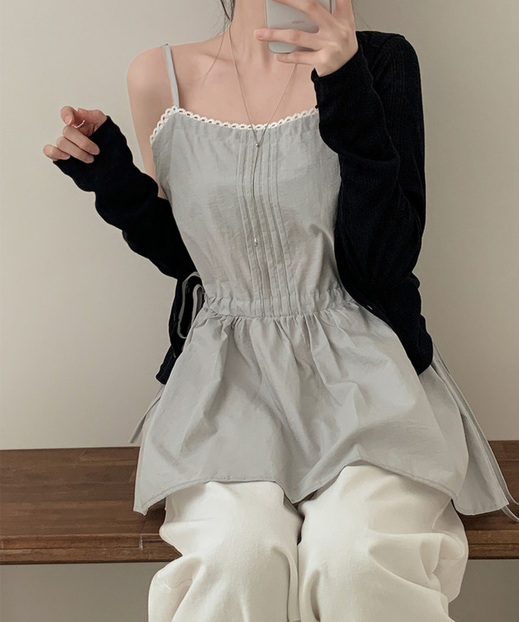 スクエアネックシアリングフレアミニワンピース SKY BLUE