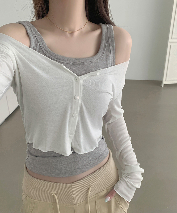 ベーシックスリムフィットノースリーブ(6color) GREY