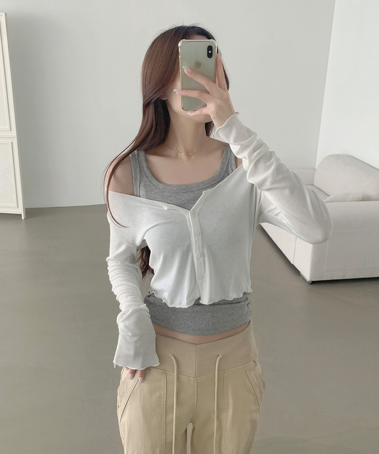 ソフトタッチスリムフィット長袖カーディガン WHITE