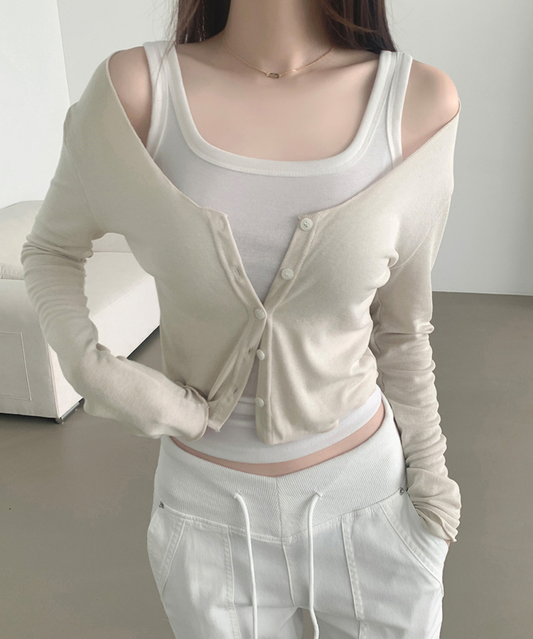 ソフトタッチスリムフィット長袖カーディガン BEIGE