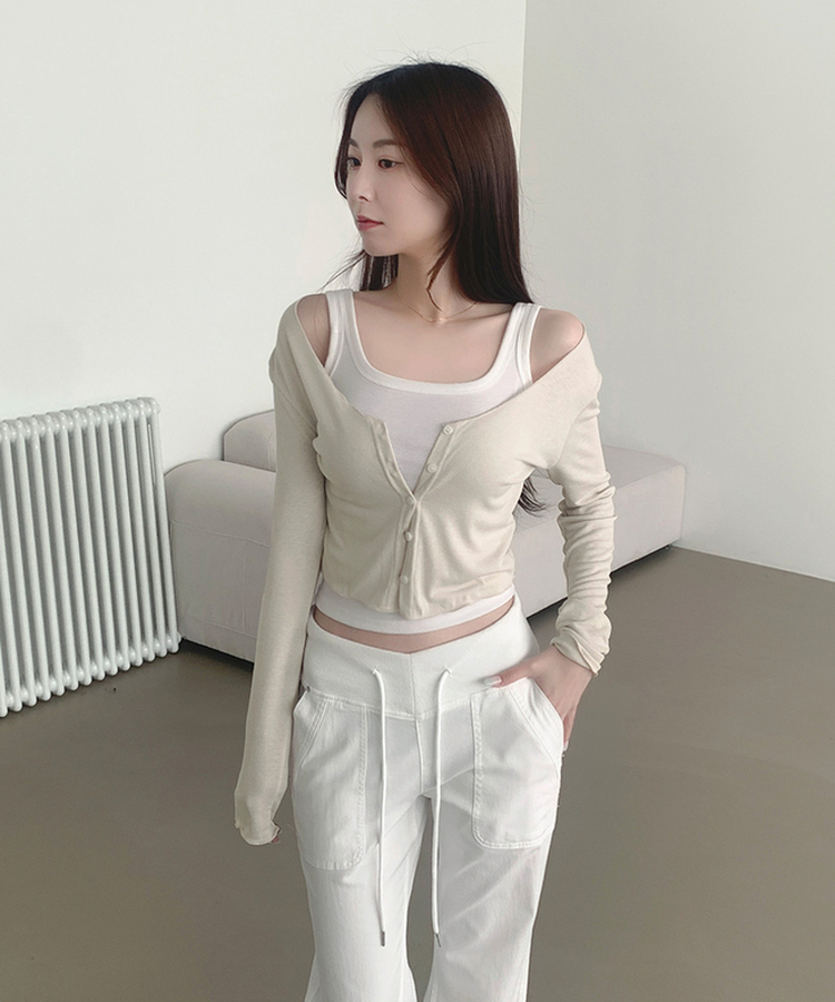 ソフトタッチスリムフィット長袖カーディガン BEIGE