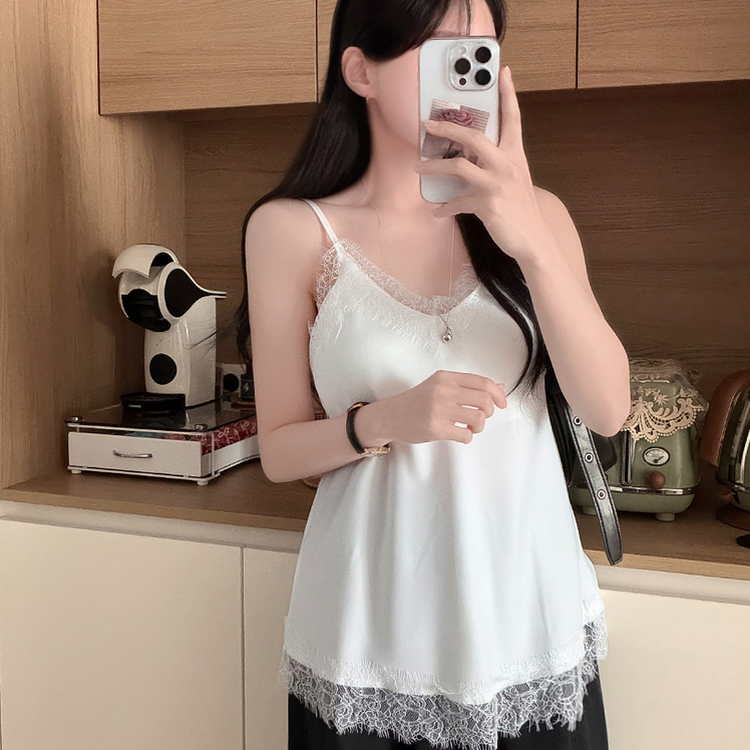 レースVネックストラップキャミソール WHITE
