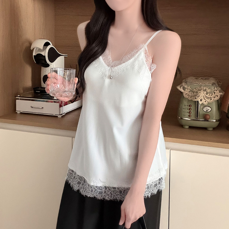 レースVネックストラップキャミソール WHITE