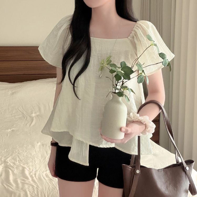 フリルスクエアネックパフ半袖ブラウス CREAM