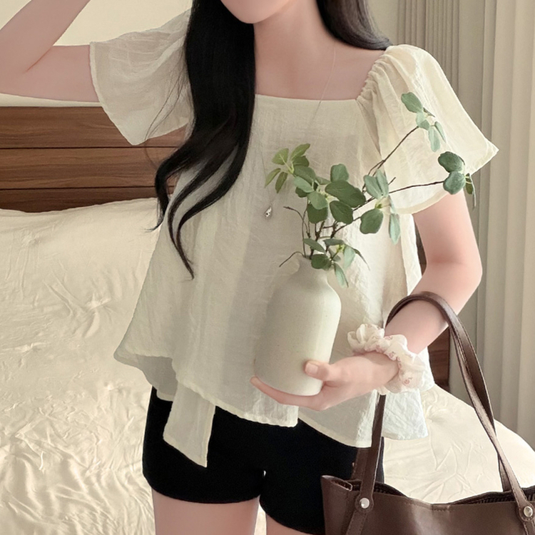 フリルスクエアネックパフ半袖ブラウス CREAM