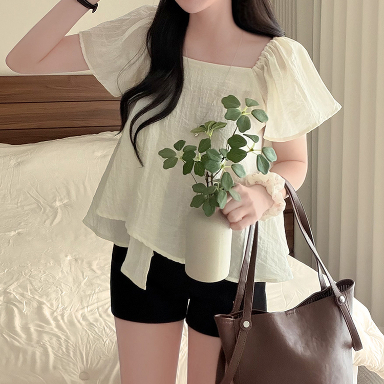 フリルスクエアネックパフ半袖ブラウス CREAM