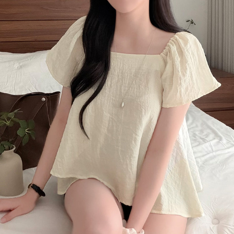 フリルスクエアネックパフ半袖ブラウス CREAM