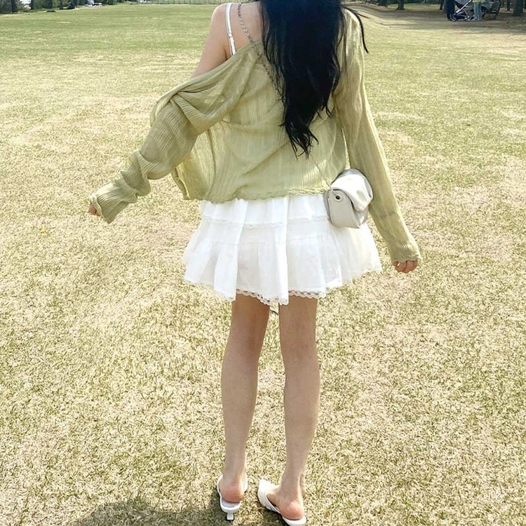 レースフリルキャミソールティアードミニワンピース WHITE