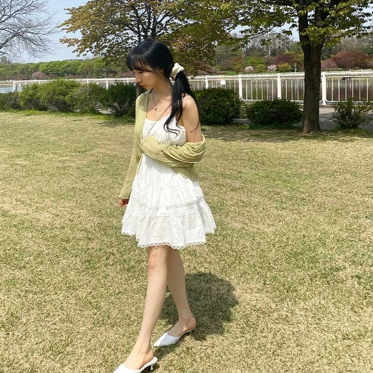 レースフリルキャミソールティアードミニワンピース WHITE