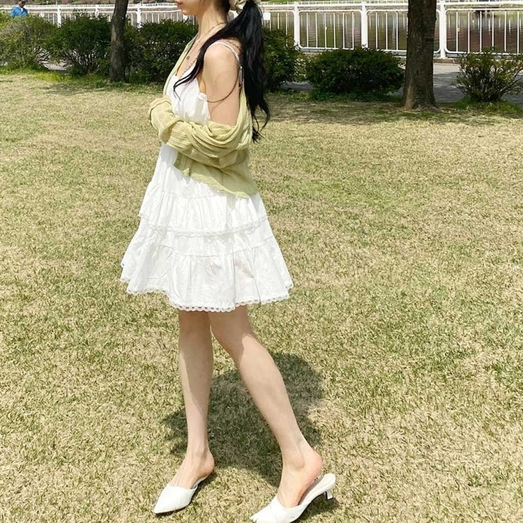 レースフリルキャミソールティアードミニワンピース WHITE