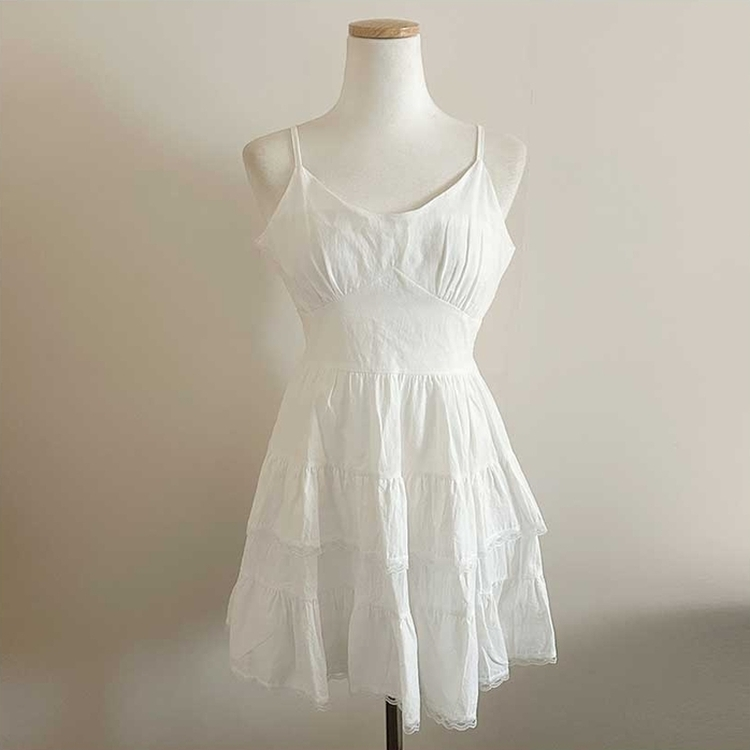 レースフリルキャミソールティアードミニワンピース