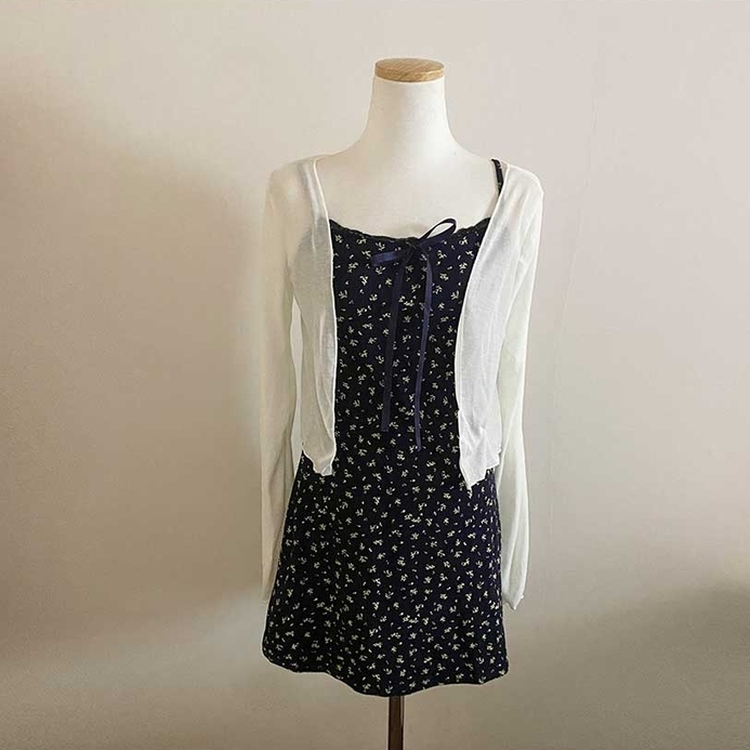 【SET】フラワーキャミソールワンピース＋カーディガン