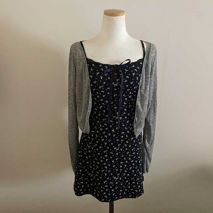 【SET】フラワーキャミソールワンピース＋カーディガン