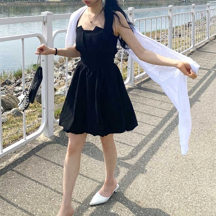 バックリボンキャミソールミニワンピース BLACK