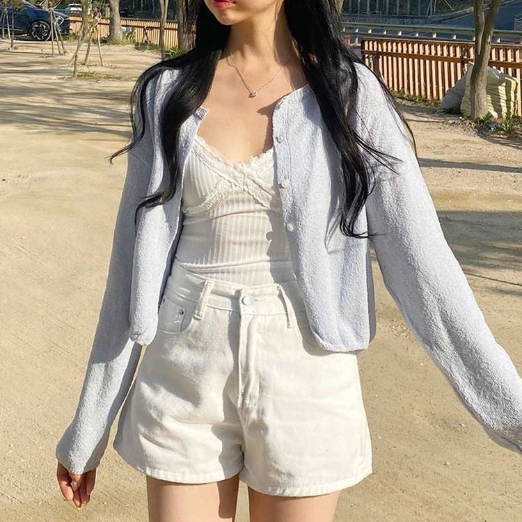 ボタンクロップラウンドカーディガン(5color) LIGHT SORA