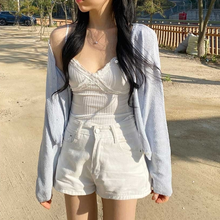 ボタンクロップラウンドカーディガン(5color) LIGHT SORA