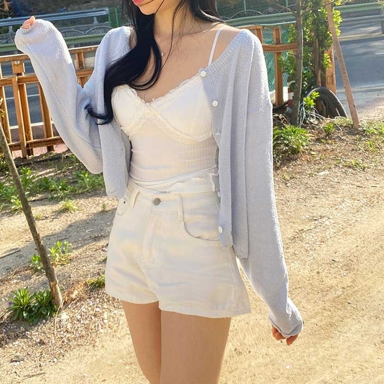 ボタンクロップラウンドカーディガン(5color) LIGHT SORA