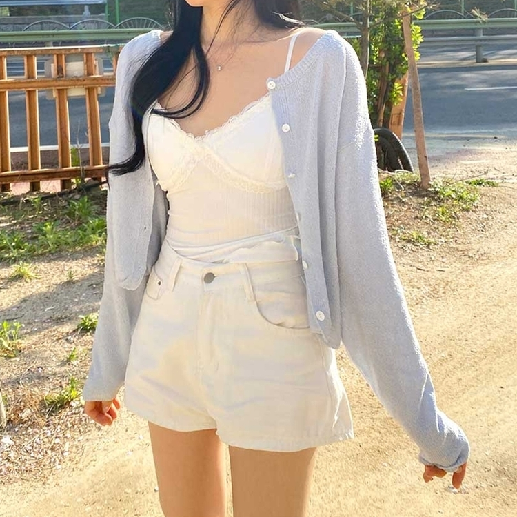 ボタンクロップラウンドカーディガン(5color) LIGHT SORA