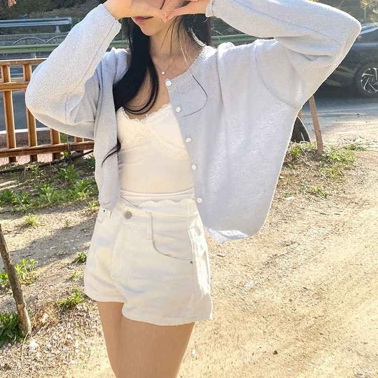 ボタンクロップラウンドカーディガン(5color) LIGHT SORA