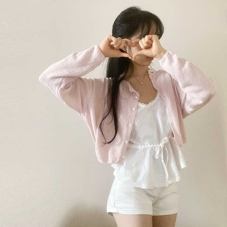 ボタンクロップラウンドカーディガン(5color) LIGHT PINK