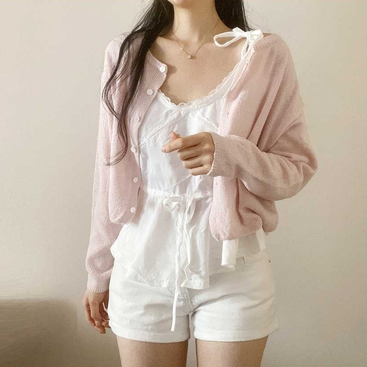 ボタンクロップラウンドカーディガン(5color) LIGHT PINK