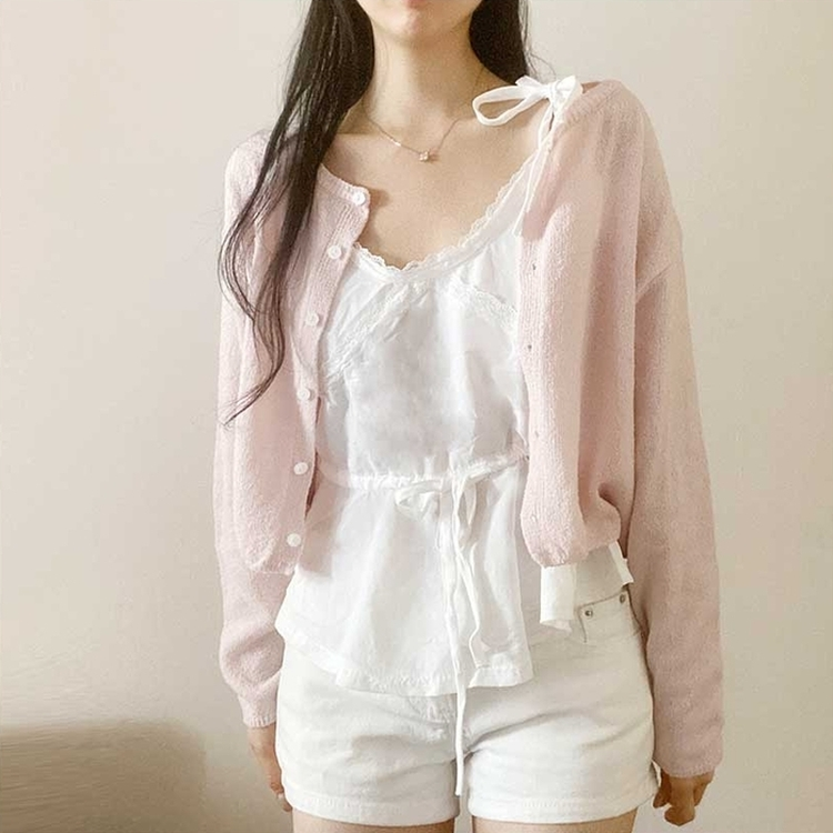 ボタンクロップラウンドカーディガン(5color) LIGHT PINK