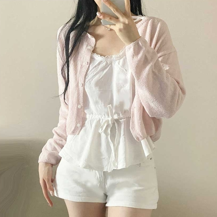 ボタンクロップラウンドカーディガン(5color) LIGHT PINK