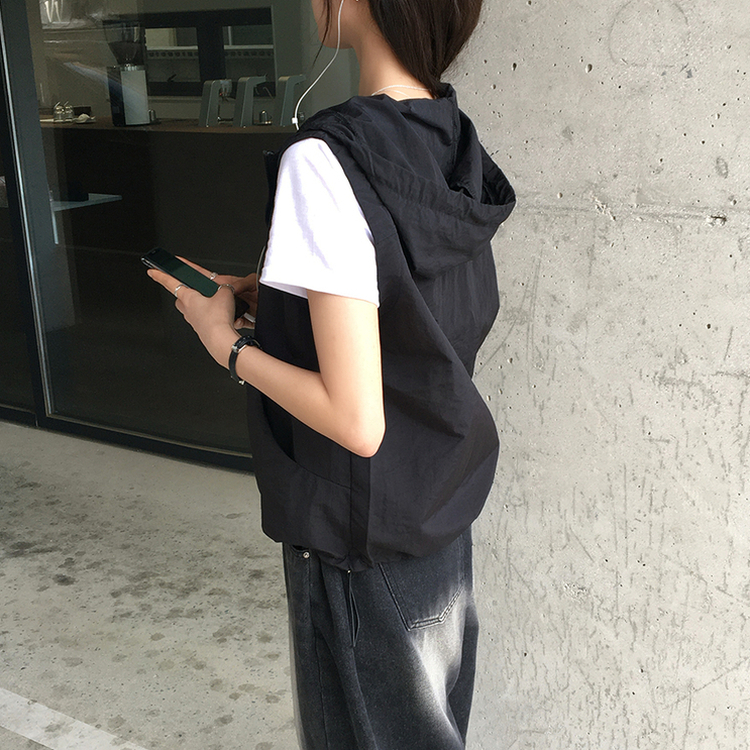 クールサマーフードベストジップアップ BLACK