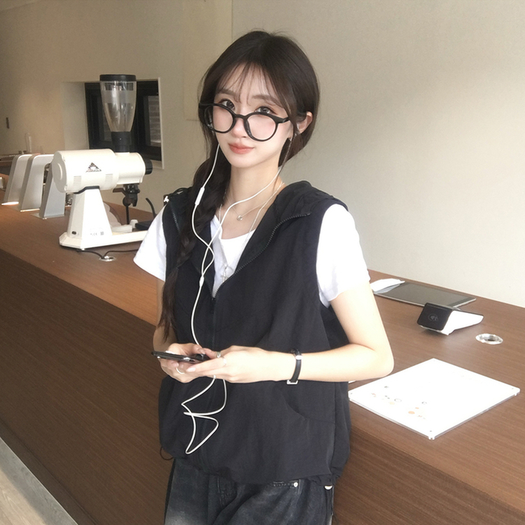 クールサマーフードベストジップアップ BLACK