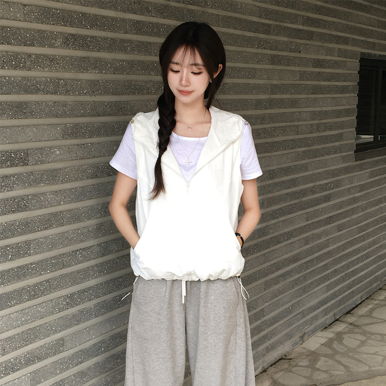 クールサマーフードベストジップアップ WHITE