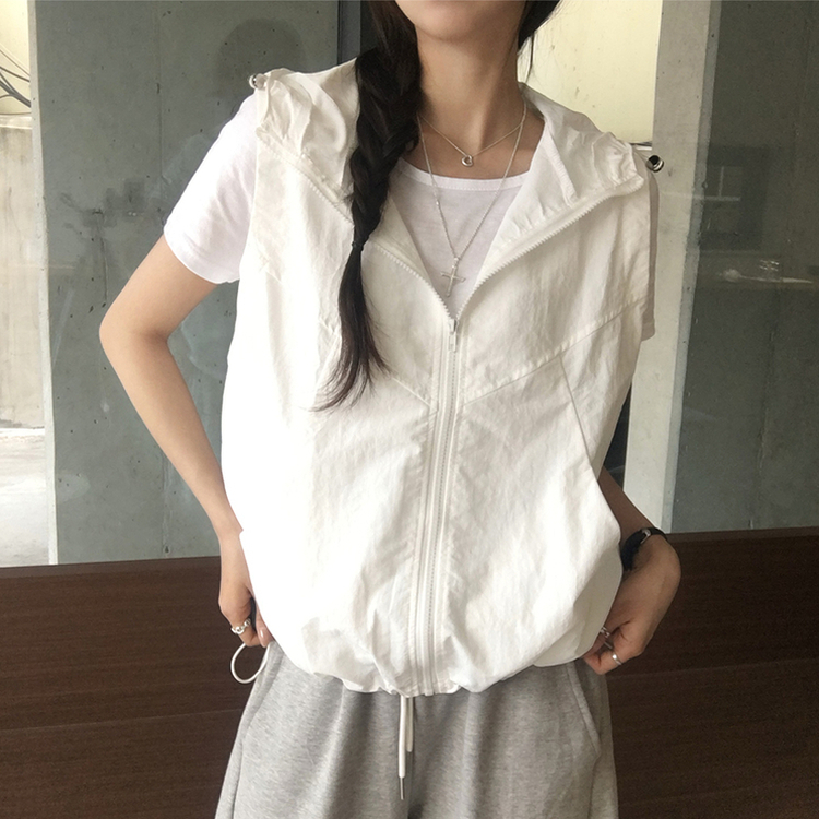 クールサマーフードベストジップアップ WHITE