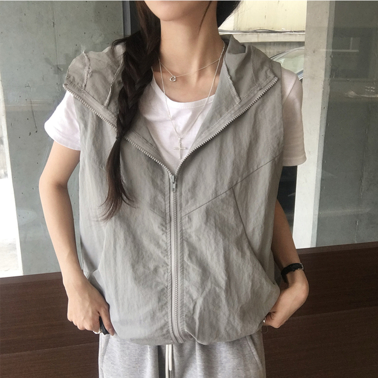 クールサマーフードベストジップアップ GREY