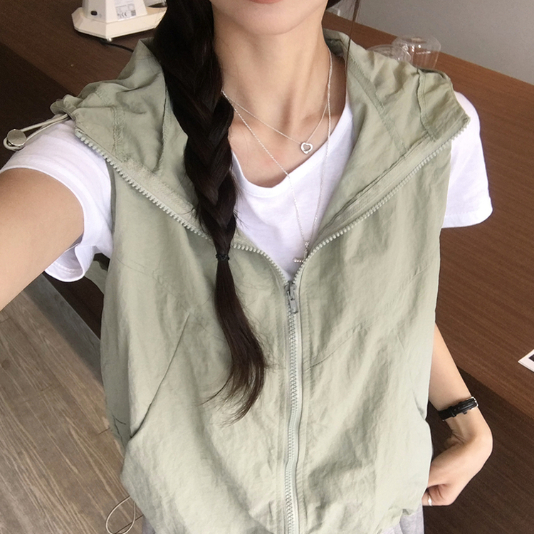 クールサマーフードベストジップアップ KHAKI