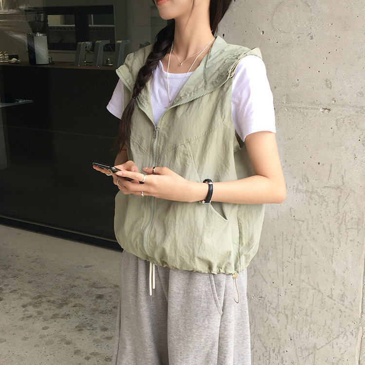 クールサマーフードベストジップアップ KHAKI