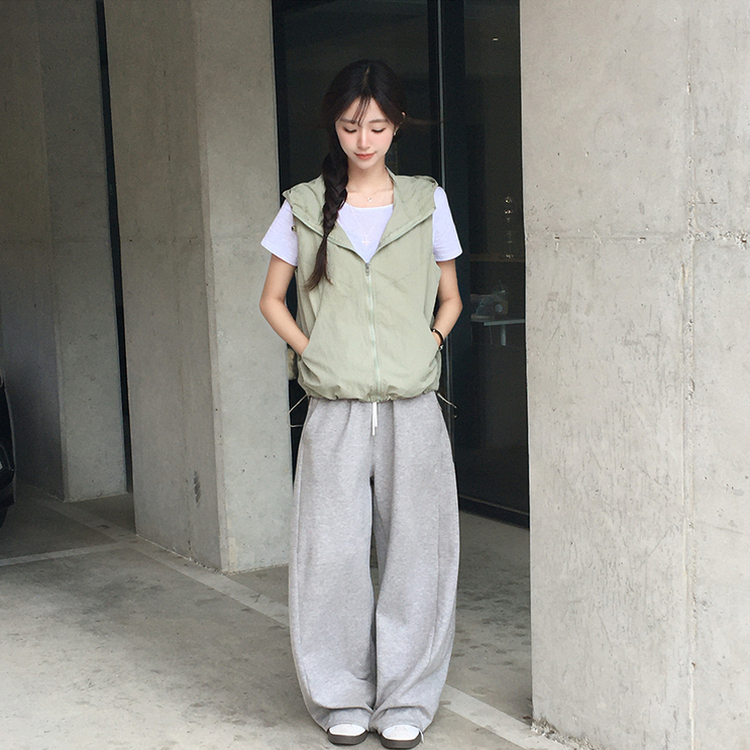 クールサマーフードベストジップアップ KHAKI