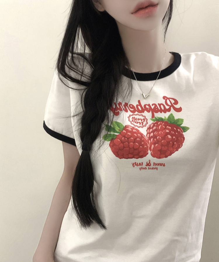 フルーツレタリングリンガー半袖Tシャツ WHITE
