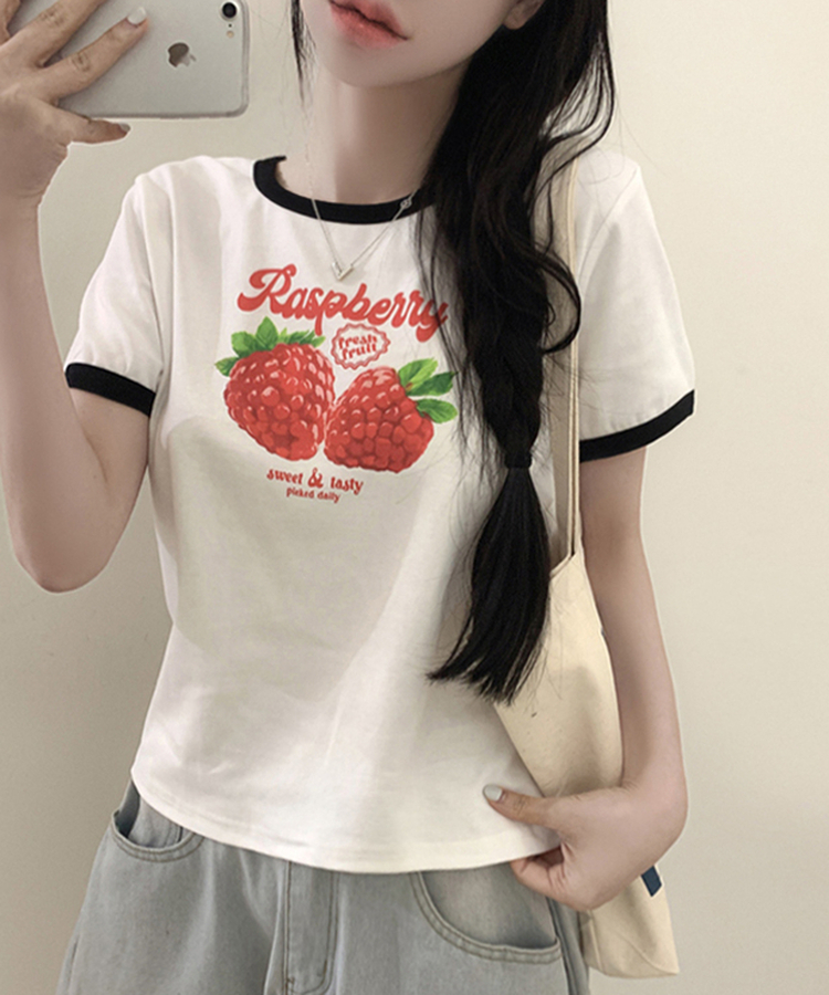 フルーツレタリングリンガー半袖Tシャツ WHITE