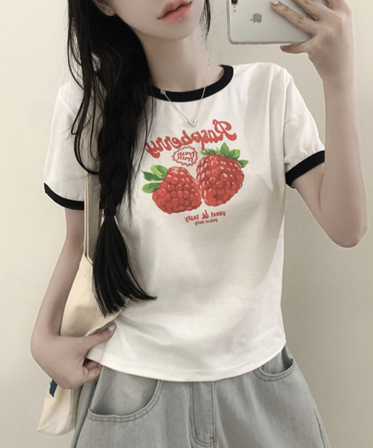 フルーツレタリングリンガー半袖Tシャツ WHITE