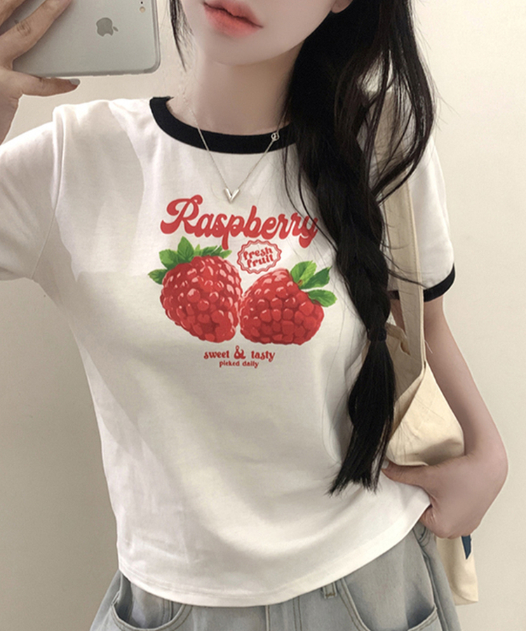 フルーツレタリングリンガー半袖Tシャツ WHITE