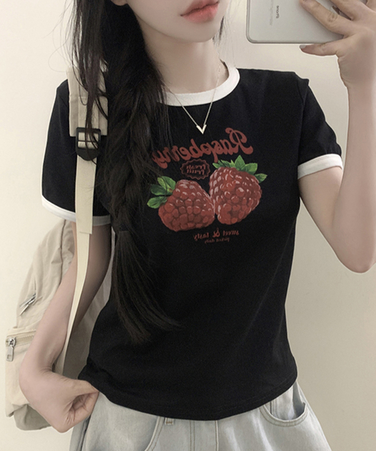 フルーツレタリングリンガー半袖Tシャツ BLACK