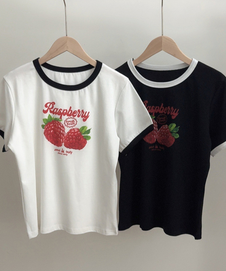 フルーツレタリングリンガー半袖Tシャツ