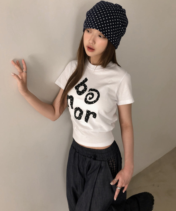 ドットレタリングラウンド半袖Tシャツ WHITE