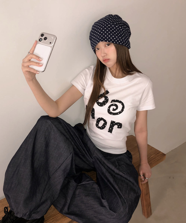 ドットレタリングラウンド半袖Tシャツ WHITE