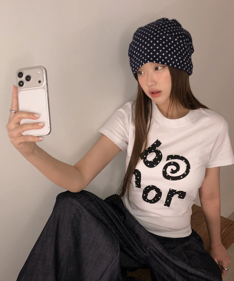 ドットレタリングラウンド半袖Tシャツ WHITE