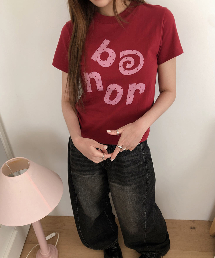 ドットレタリングラウンド半袖Tシャツ WINE